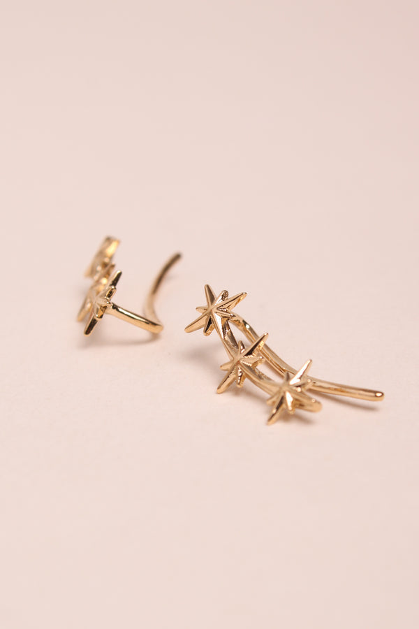 Boucles d'Oreilles Montantes Dessus d'Oreilles 3 Etoiles Plaqué Or Vu de profil