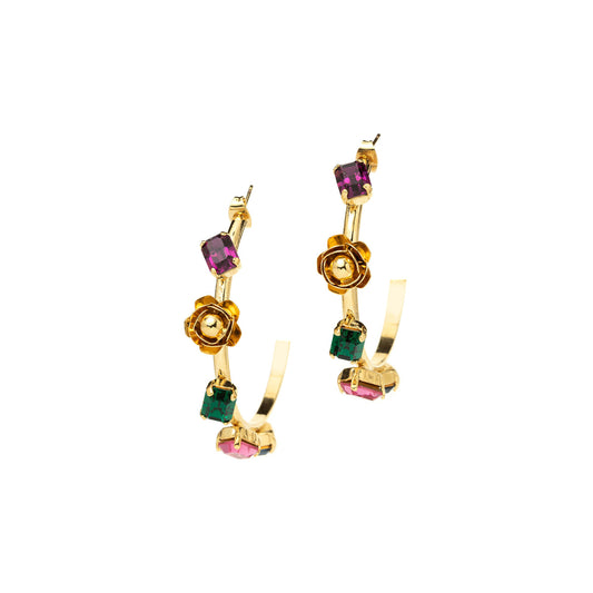 Boucles d'Oreilles Créoles et Cristaux Swarovski Colorés