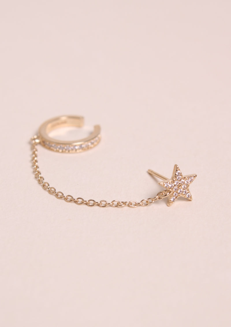 Bague d'oreille Earcuff Chaînes et Puces d'Oreilles Etoiles vu de face