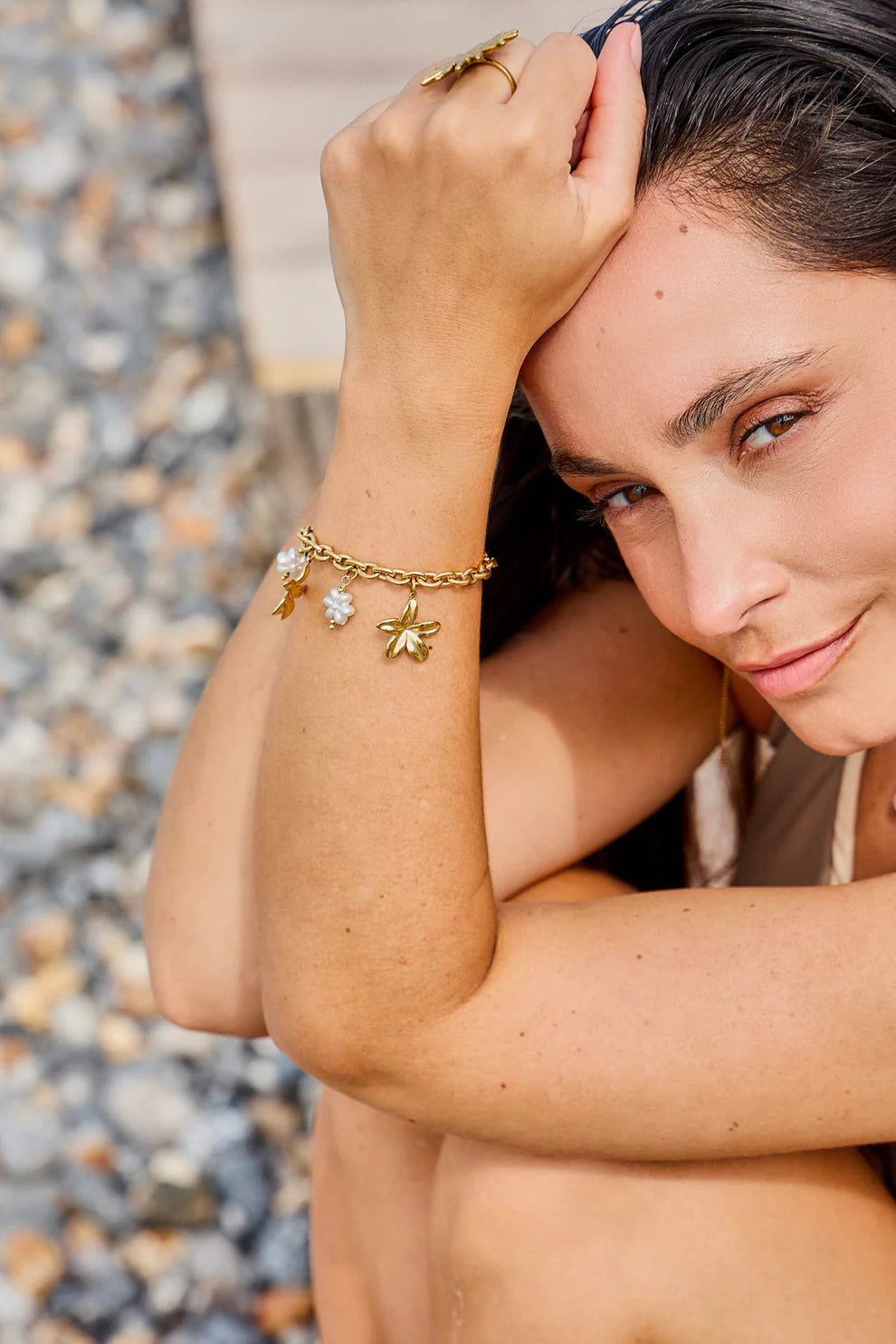 Bracelet Charms Fleurs N°1 - Dore