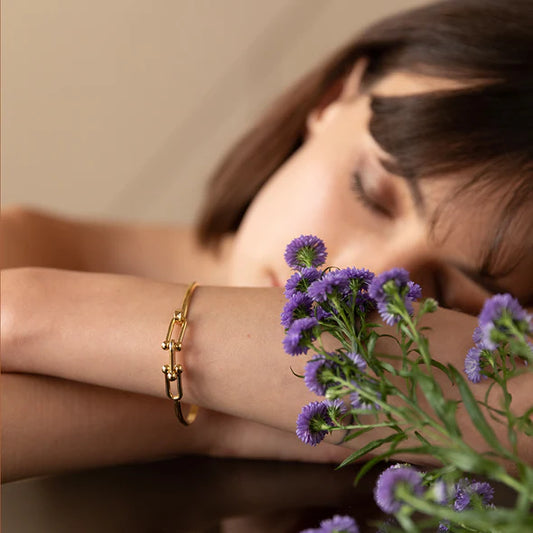 Bracelet Jonc 3 Mailles Doré Porté