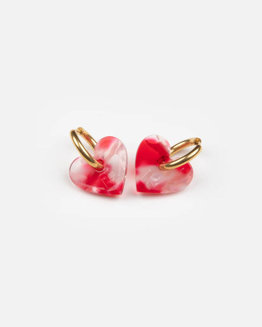 Boucles d'Oreilles Petites Créoles Dorées et Charms Coeur de Couleurs