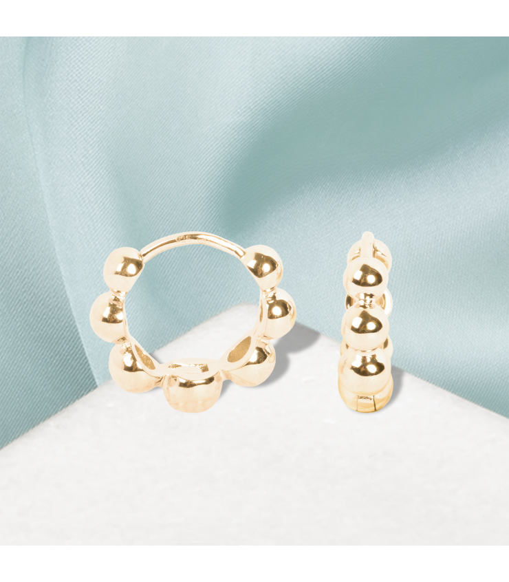 Boucles d'Oreilles Petites Créoles Boules Plaqué Or
