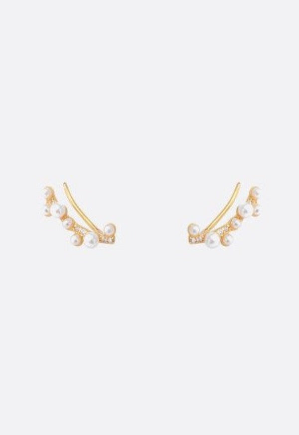 Dessus d'Oreilles Boucles d'Oreilles Montantes Dorées et Perles de Culture