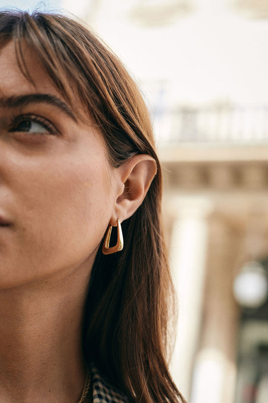 Boucles d'Oreilles Trapèze Plaqué Or Porté