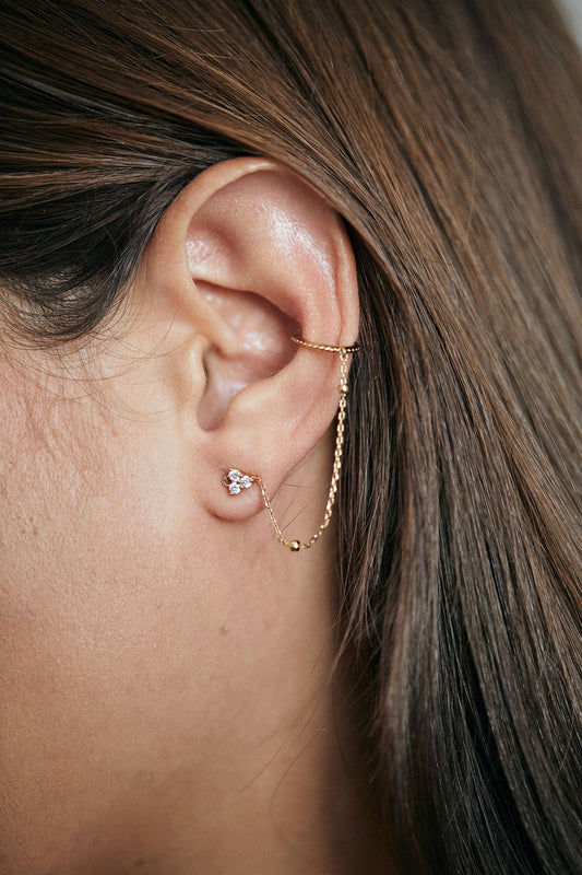 Bague d'oreille Earcuff Chaînes et Puces d'Oreilles porté de coté