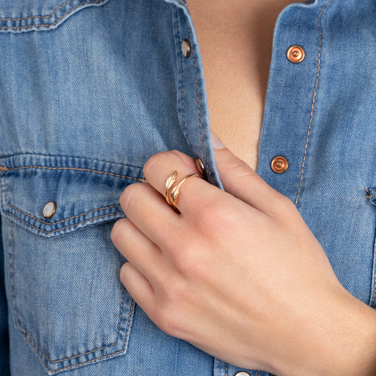 Bague Ouverte 2 Feuilles Plaqué Or Porté