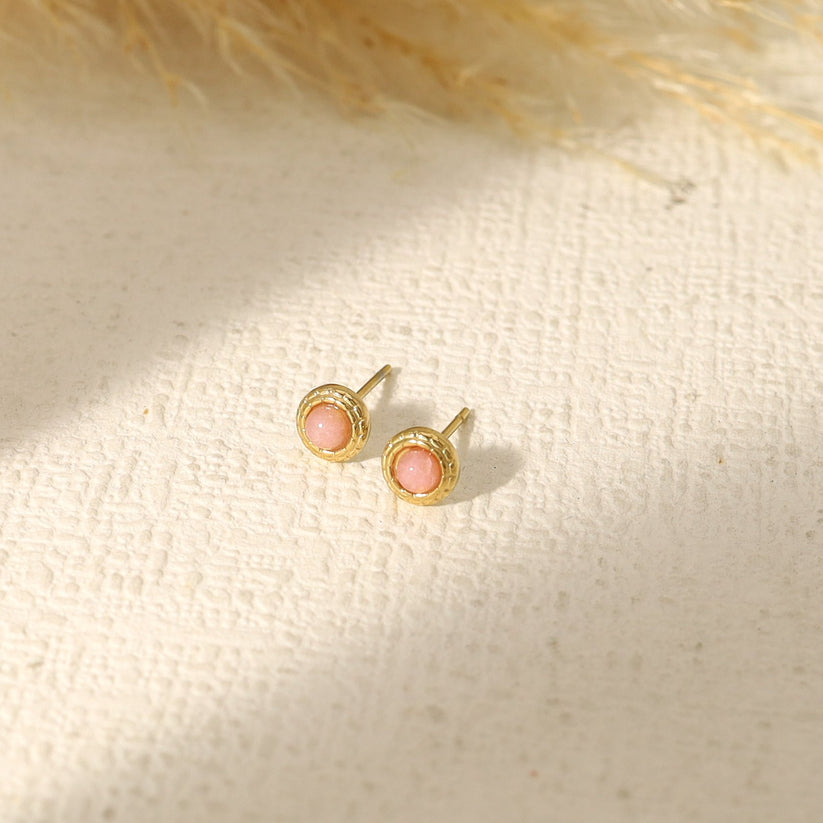 Boucles d'Oreilles Puces Perles Roses Serties