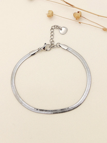 Bracelet Chaîne Plate Serpent Acier Inoxydable Argenté vu de face