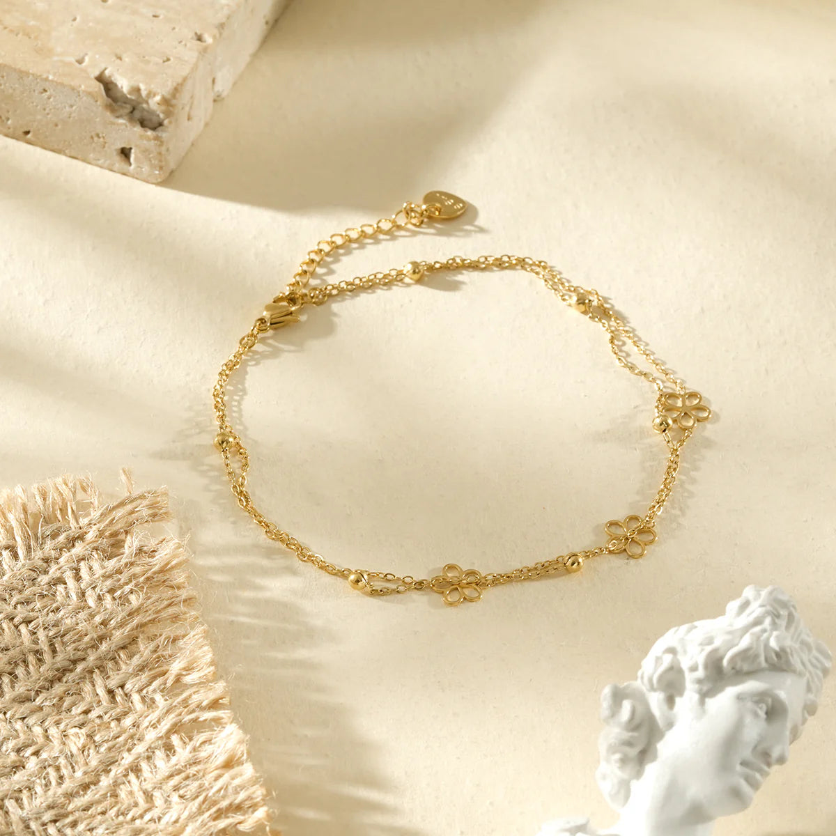 Bracelet de Cheville Doré et Fleurs