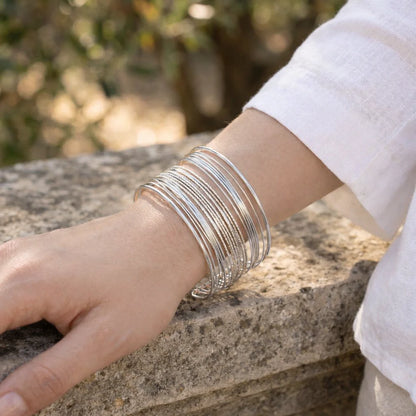 Bracelet Jonc Manchette Multi Rangs Multi Lignes Doré Porté