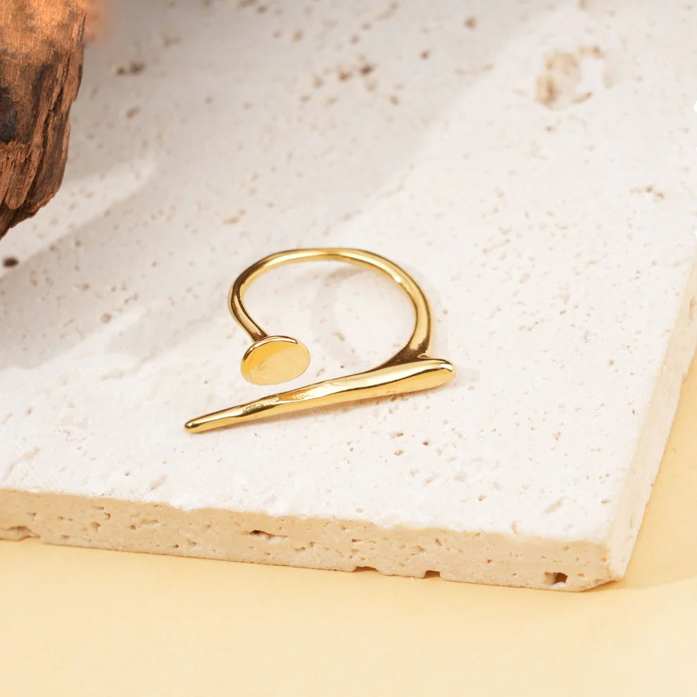 Bague Ouverte Boule et Barre Dorée