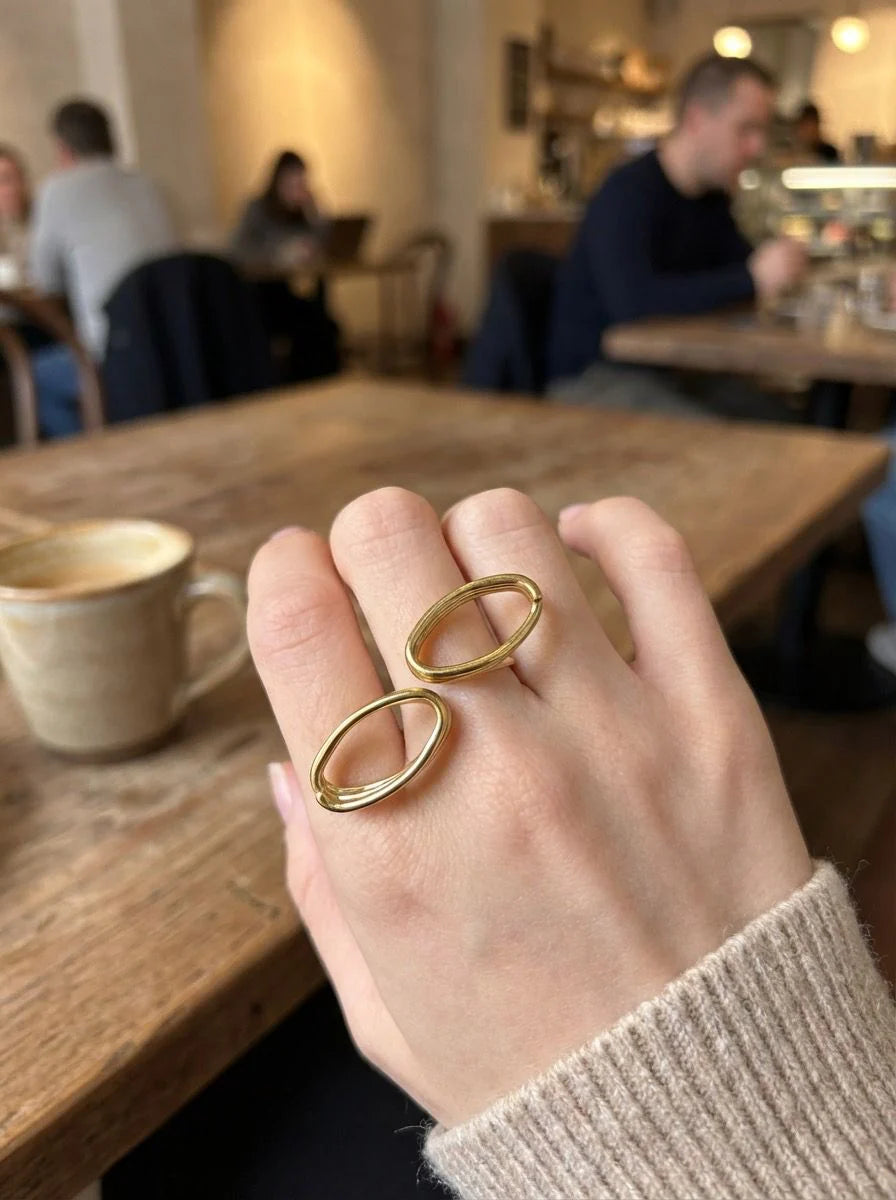 Bague Ouverte 2 Anneaux Ajourés Dorés