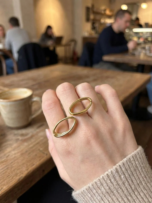 Bague Ouverte 2 Anneaux Ajourés Dorés