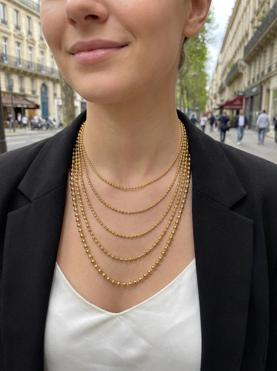 Collier Tour de Cou 5 Rangs Billes Dorés