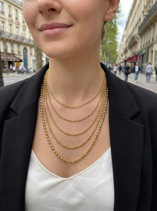 Collier Tour de Cou 5 Rangs Billes Dorés
