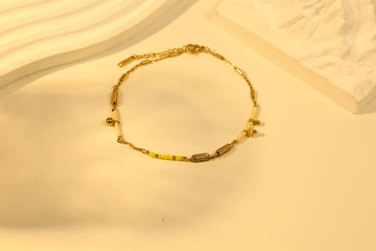 Bracelet de Cheville Doré et Perles Jaunes