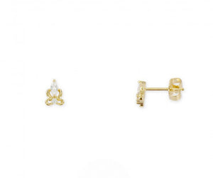 Boucles d'Oreilles Puces Noeud et Strass Blancs Vu de face