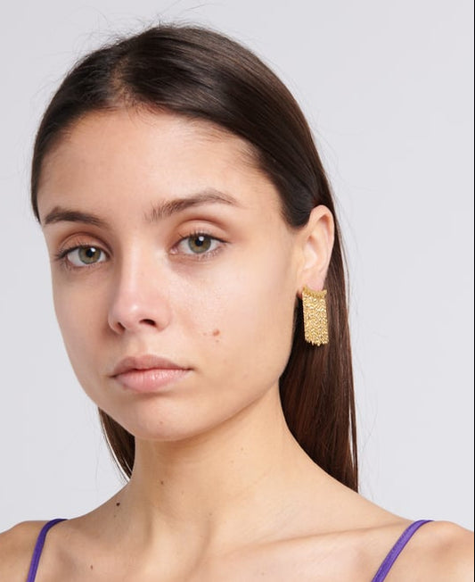 Boucles d'Oreilles Montantes et Chaines Dorées Porté
