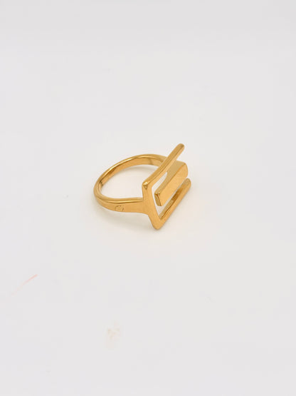 Bague Ajustable Rectangle Acier Doré Vu de profil 