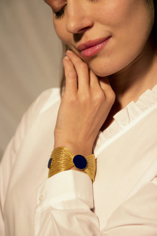 Bracelet Jonc et Mailles et 3 Nacre Blanche Porté