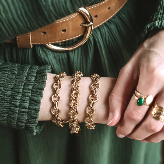 Bague Ajustable Dorée et Pierres Fines Porté