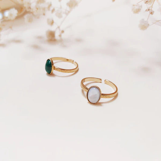 Bague Ajustable Dorée et Pierres Fines 