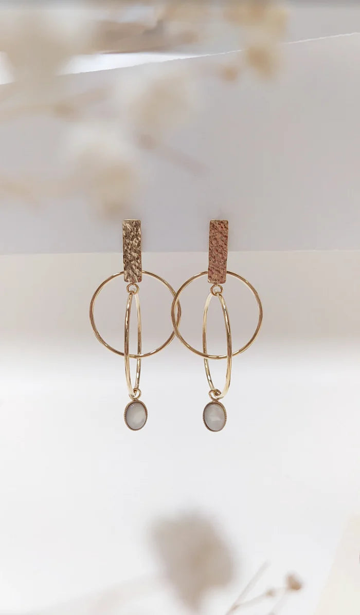 Boucles d'Oreilles 3D Anneaux et Pierres Nacre