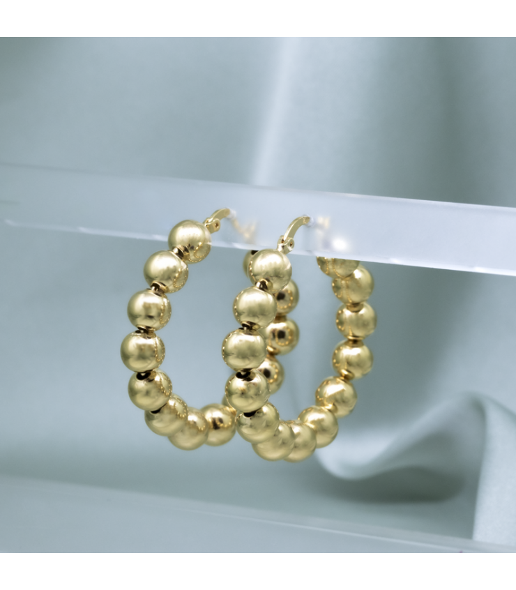 Boucles d'Oreilles Grandes Créoles et Billes Dorées