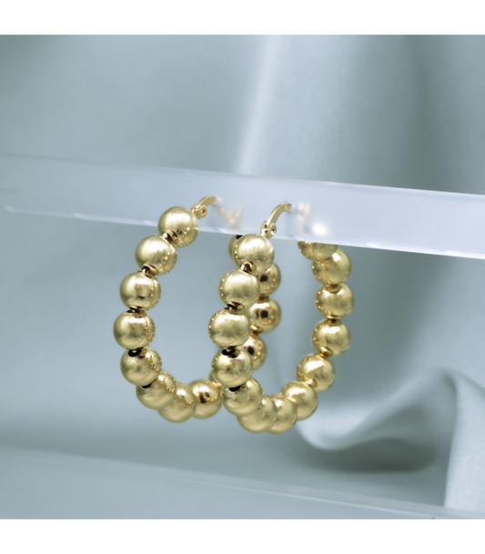 Boucles d'Oreilles Grandes Créoles et Billes Dorées