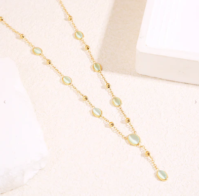 Collier Cravate Oeil de Chat Bleu 