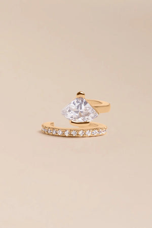 Bague d'Oreille Earcuff Doré Barre de Strass Blanc et Gros Zircons Blanc