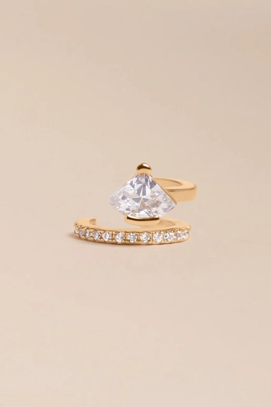 Bague d'Oreille Earcuff Doré Barre de Strass Blanc et Gros Zircons Blanc