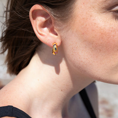 Boucles d'Oreilles Créoles Epaisses Dorées et Cristal Swarovski