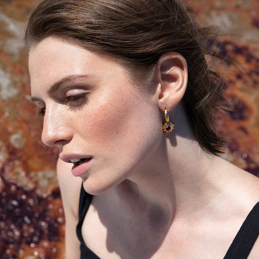 Boucles d'Oreilles Anneaux et Coquillage Stylisé Cristal Swarovski Porté