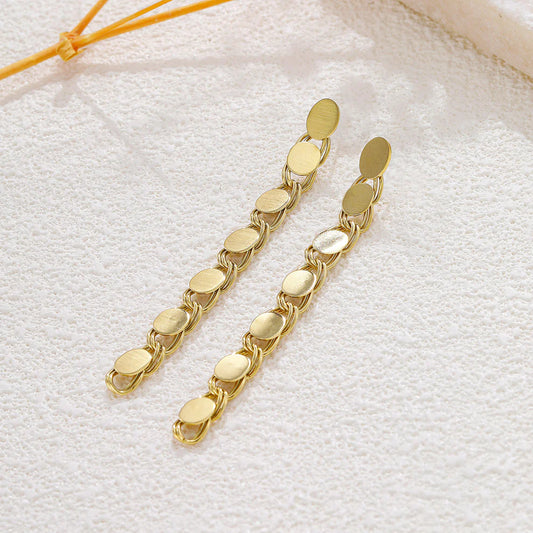 Boucles d'Oreilles Pendantes Disques Dorés et Maillons 