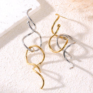 Boucles d'Oreilles Pendantes Bicolores Argenté et Dorées