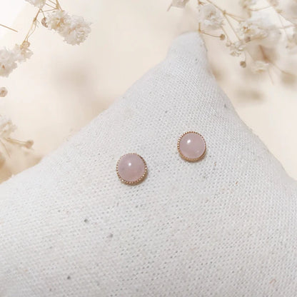 Puces d'Oreilles Doré et Pierres Fines Quartz Rose