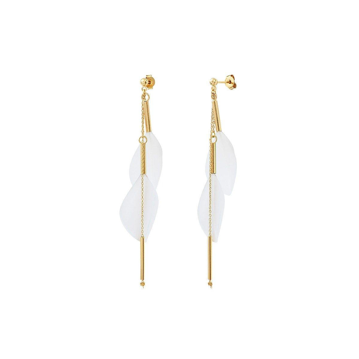 Boucles d'Oreilles Pendantes Plumes de Couleurs Blanches