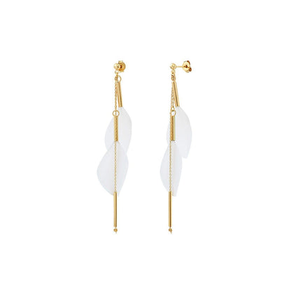 Boucles d'Oreilles Pendantes Plumes de Couleurs Blanches