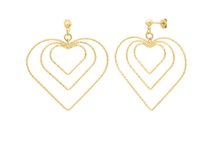 Boucles d'Oreilles Pendantes 3 Coeurs Imbriqué Doré