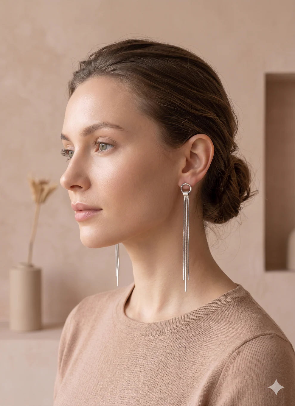 Boucles d'Oreilles Pendantes Maille Serpent Rond Argenté Porté
