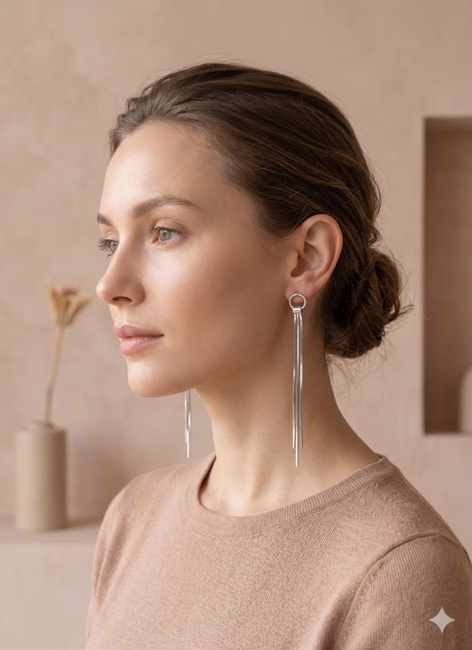 Boucles d'Oreilles Pendantes Maille Serpent Rond Argenté Porté