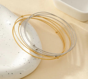 Bracelet Jonc 7 Anneaux Bicolore Doré et Argenté