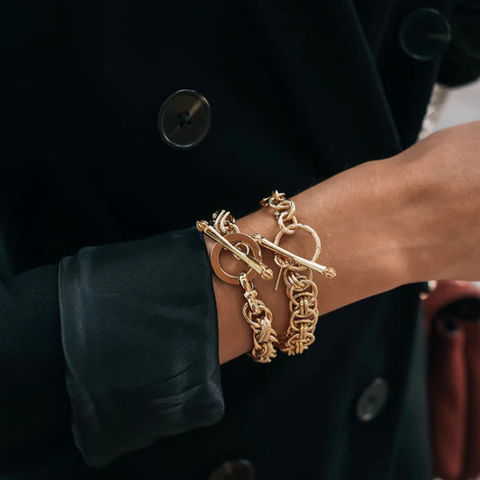 Bracelet Triples Mailles Epais Doré Porté