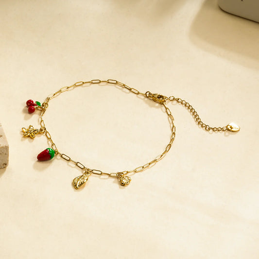 Bracelet de Cheville Breloque Fruits - Doré