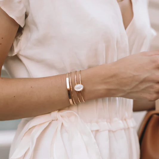 Bracelet Jonc 2 Rangs Lisse et Torsadé Doré Porté