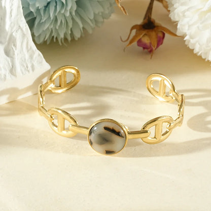 Bracelet Jonc Maillon Marine et Résine Léopard
