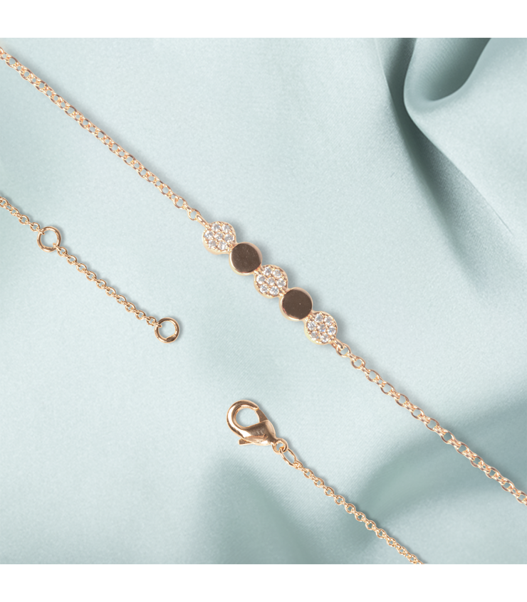 Bracelet Chaine Doré et 5 Ronds Lisses et Zircons Blancs