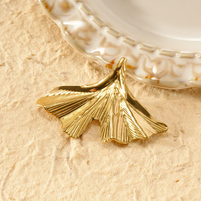 Broche Doré Feuille de Ginkgo